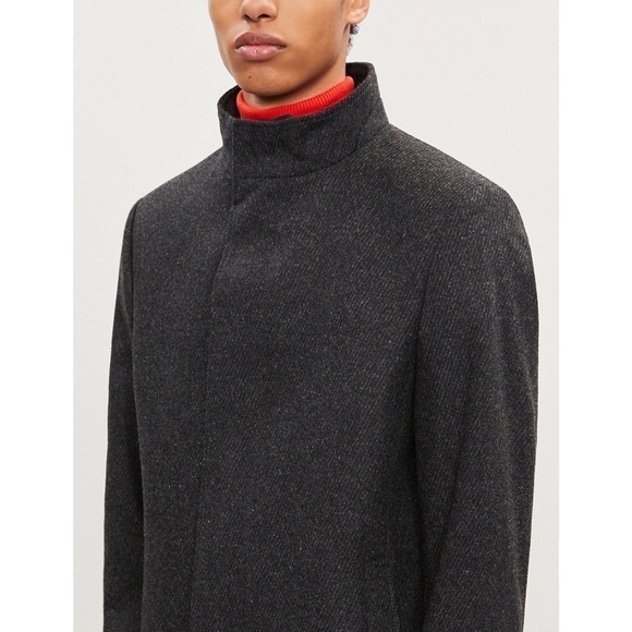 TED BAKER Wool Charcoal Tweed Single Breasted Funnel Neck Shell Panel Coat 44 - Picture 14 of 16